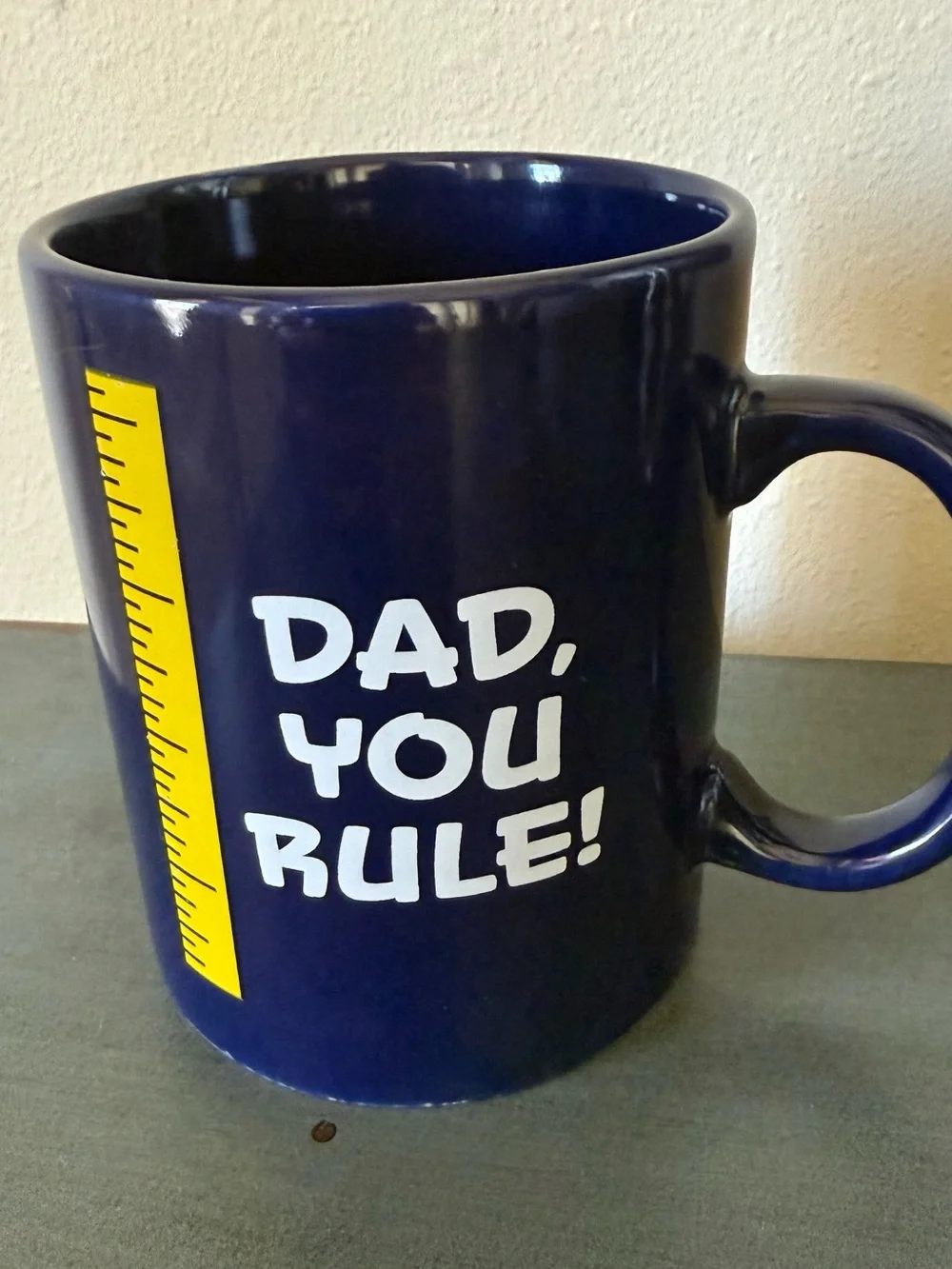 Father’s Day Gift, Navy Ceramic 'Dad, You Rule!' Mug with Yellow Ruler Graphic - Picture 3 of 3